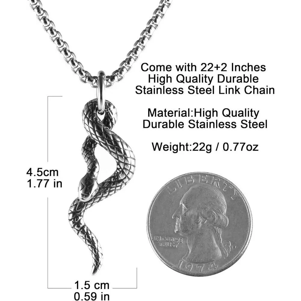 Gothic Men's Silver Stainless Steel Animal Snake Pendant Chain Necklace